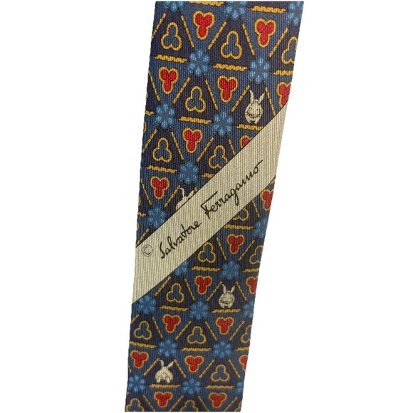 SALVATORE FERRAGAMO 100% Silk 3.75" WIDE Men’s Tie Blue with Bunny Rabbits Italy - Picture 2 of 8